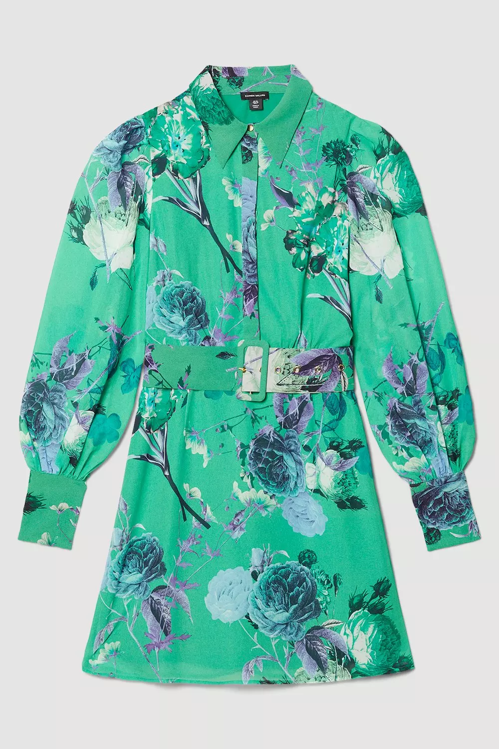 KAREN MILLEN 日本未入荷 ローズ 襟付き マキシスカート 緑 Green Rose Georgette Belted Woven Shirt Dress | Karen Millen